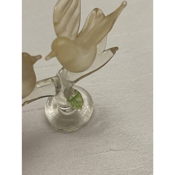 VTG Satin Frosted Glass Bird Pair on Clear Glass Branch Figurine Art Glass 2.5" - Picture 7 of 9